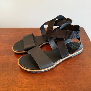 Sorel Ella III Black Sandals with Elastic Ankle Strap Size 8.5